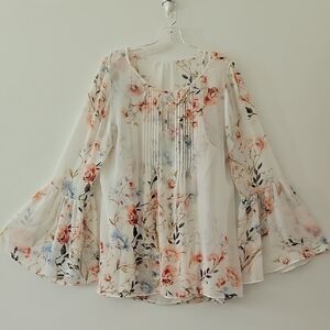 Semi-sheer Floral Chiffon‎ Tunic Blouse With Camisole Flowy Size 14